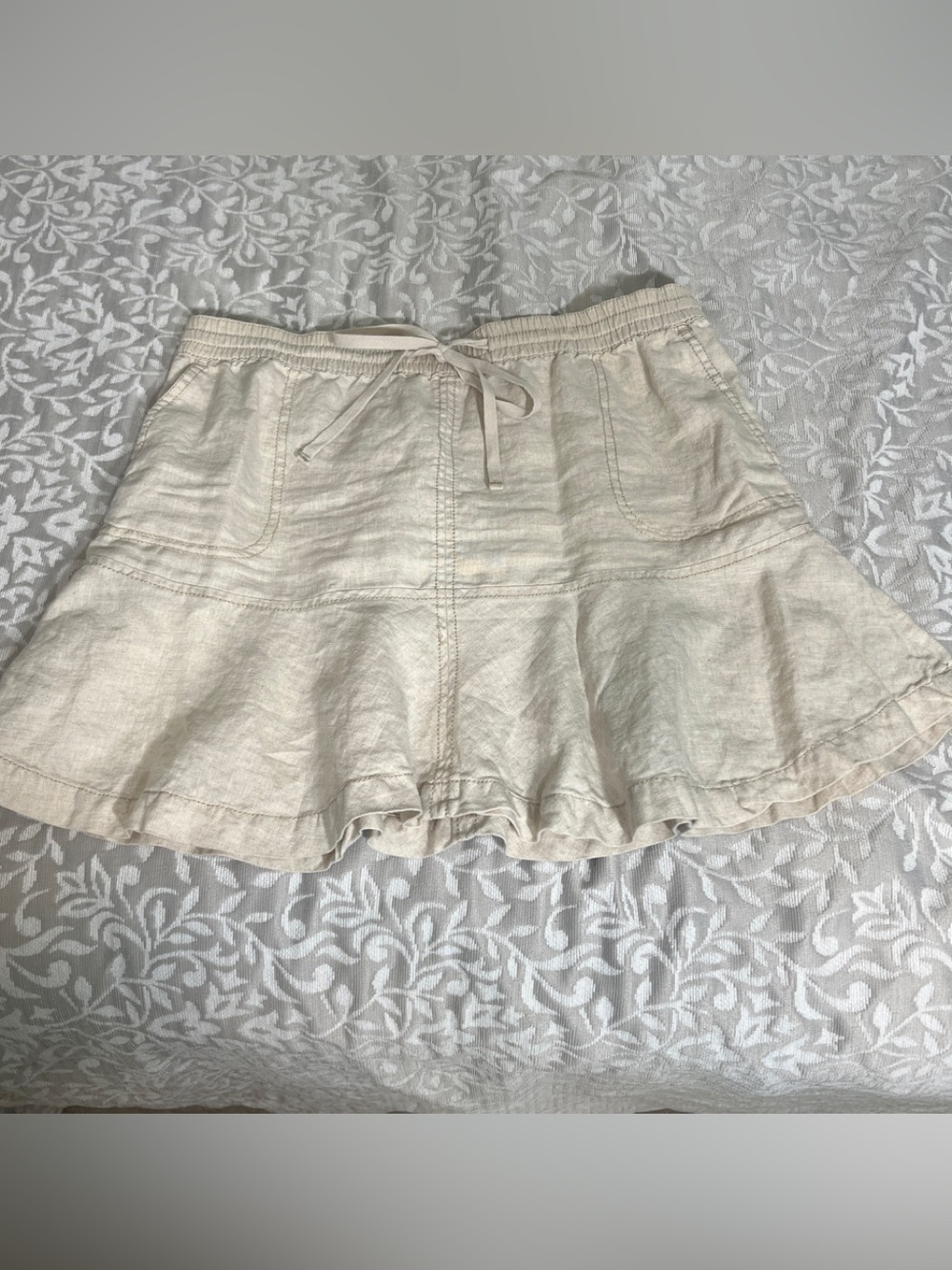 Caslon Cream Drawstring Linen-Blend Skirt, size Large